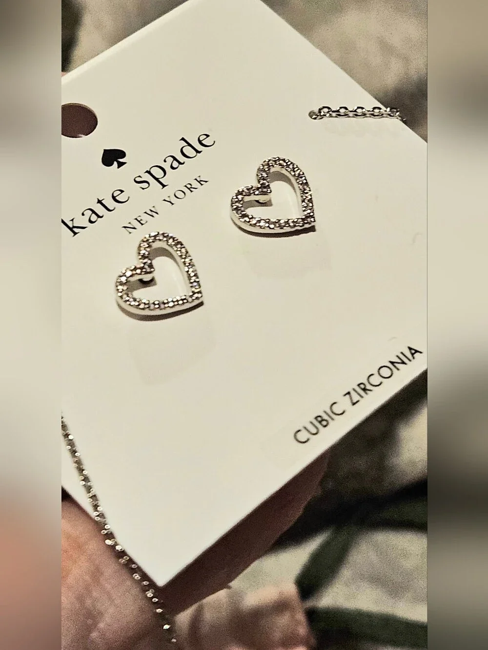 Kate Spade Silver Open Heart Pavé Stud Earrings and Necklace